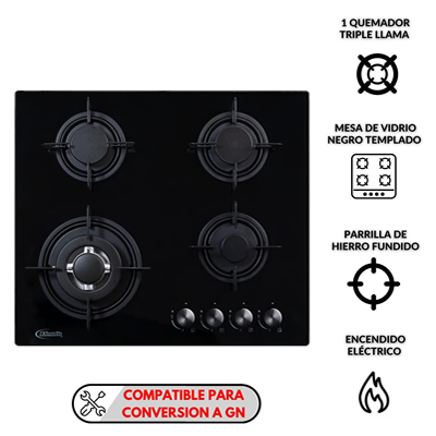 COCINA EMPOTRABLE A GAS KLIMATIC 4 HORNILLAS NINA 60 PRO