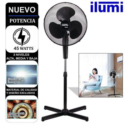 VENTILADOR ILUMI DE PEDESTAL 3 VELOCIDADES CON ILUMINACIÓN 45W IL-16