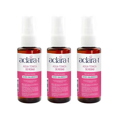 ACLARA-T PACK 3 TRATAMIENTO FACIAL AGUA TONICA ROSAS ACIDO HIALURONICO 60 ML