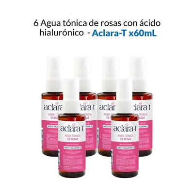 ACLARA-T PACK 6 TRATAMIENTO FACIAL AGUA TONICA ROSAS ACIDO HIALURONICO 60 ML