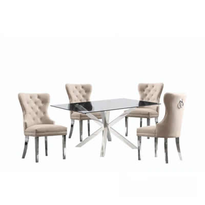 ALTO HOGAR JUEGO DE COMEDOR DE ACERO 4 SILLAS LUXURY BEIGE
