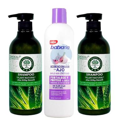 BABARIA PACK DE 2 SHAMPOO DE ALOE VERA WOKALI + ACONDICIONADOR DE AJO BABARIA