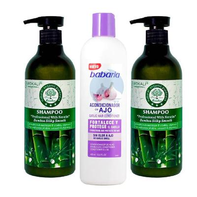 BABARIA PACK DE 2 SHAMPOO DE BAMBOO WOKALI + ACONDICIONADOR DE AJO BABARIA