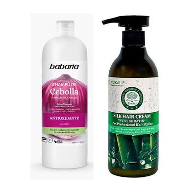 BABARIA PACK DE SHAMPOO DE CEBOLLA + CREMA PARA EL PELO BAMBOO WOKALI