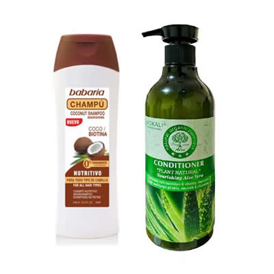 BABARIA PACK DE SHAMPOO DE COCO + ACONDICIONADOR DE ALOE VERA WOKALI