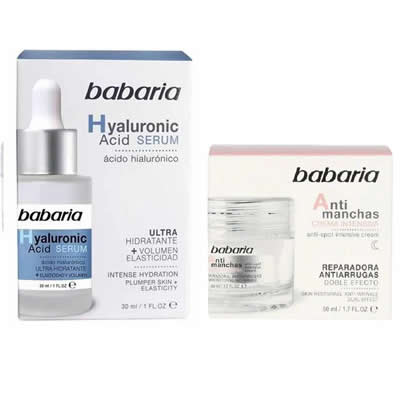 BABARIA SET SERUM SUERO FACIAL ACIDO HIALURONICO + FLUIDO ANTI MANCHAS