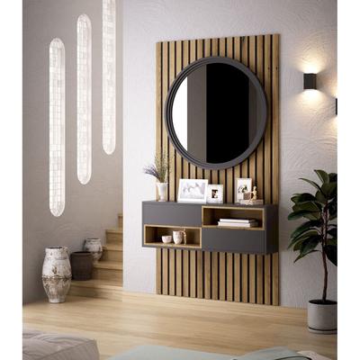 BARPIN TU MESITA - RECIBIDOR FLOTANTE CON ESPEJO Y PANEL COLOR MARRON