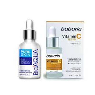BIO AQUA SET SERUM ACLARANTE ANTI ACNE + FACIAL BABARIA VITAMINA C