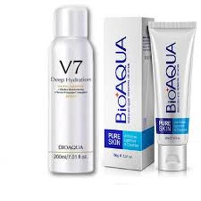 BIO AQUA SET TRATAMIENTO CORPORAL SPRAY ACLARANTE V7 + GEL LIMPIADOR ANTI-ACNE