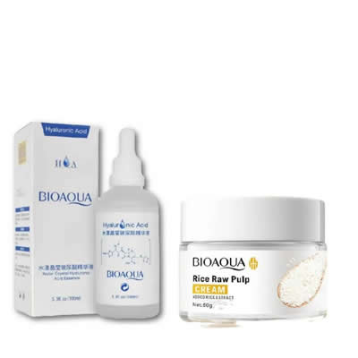 BIO AQUA SET TRATAMIENTO FACIAL SERUM ACIDO HIALURONICO 100 ML + ACLARANTE ARROZ BIOAQUA