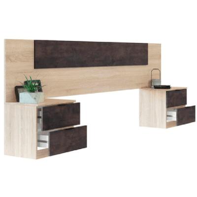 BONNO CABECERA + VELADORES SANTINO CAMA 2 PLAZAS BICOLOR