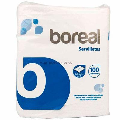 BOREAL - SERVILLETAS DE PAPEL CORTADAS Y DOBLADAS EN 4 PAQUETE 100UN
