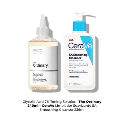 CERAVE GLYCOLIC ACID 7% + THE ORDINARY GEL LIMPIADOR ESPUMOSO 240ML + 236ML