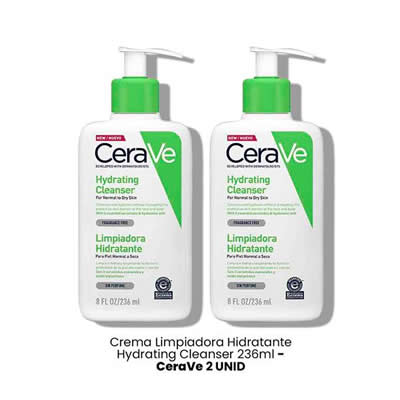 CERAVE PACK 2 LIMPIEZA FACIAL CREMA LIMPIADORA HIDRATANTE HYDRATING CLEANSER 236 ML