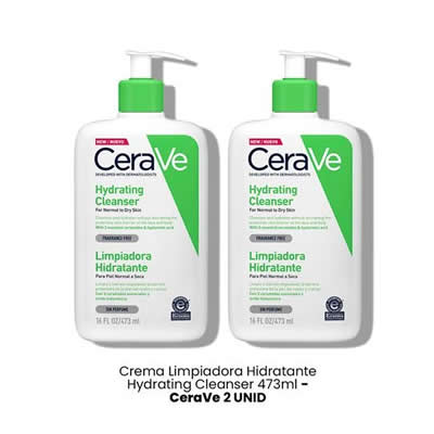CERAVE PACK 2 LIMPIEZA FACIAL CREMA LIMPIADORA HIDRATANTE HYDRATING CLEANSER 473 ML