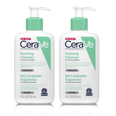 CERAVE PACK 2 LIMPIEZA FACIAL GEL LIMPIADOR ESPUMOSO FOAMING CLEANSER 236 ML