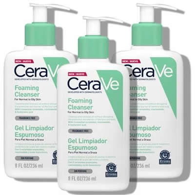 CERAVE PACK 3 LIMPIEZA FACIAL GEL LIMPIADOR ESPUMOSO FOAMING CLEANSER 236 ML