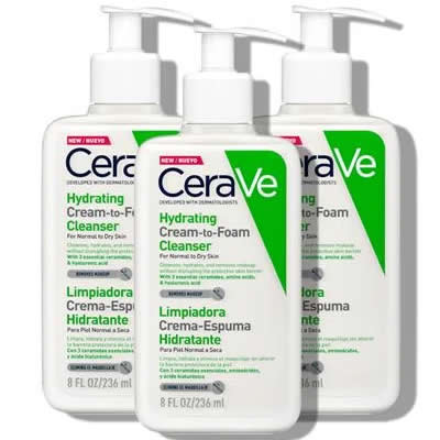 CERAVE PACK 3 LIMPIEZA FACIAL LIMPIADOR CREMA ESPUMOSA HYDRATING CREAM-TO-FOAM 236 ML