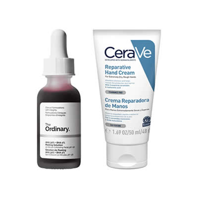 CERAVE SET SERUM AHA 30% + BHA 2% PEELING SOLUTION + CREMA REPARADORA MANOS 50 ML