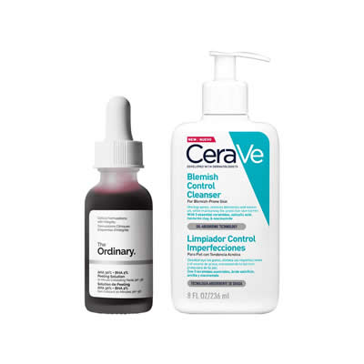 CERAVE SET TRATAMIENTO SERUM AHA 0.3 + BHA 0.02 PEELING SOLUTION + GEL LIMPIADOR CONTROL 236 ML