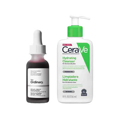 CERAVE SET TRATAMIENTO SERUM AHA 0.3 + BHA 0.02 PEELING SOLUTION + LIMPIADOR CREMA ESPUMOSA 236 ML
