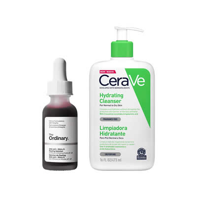 CERAVE SET TRATAMIENTO SERUM AHA 0.3 + BHA 0.02 PEELING + CREMA LIMPIADORA HIDRATANTE 473 ML