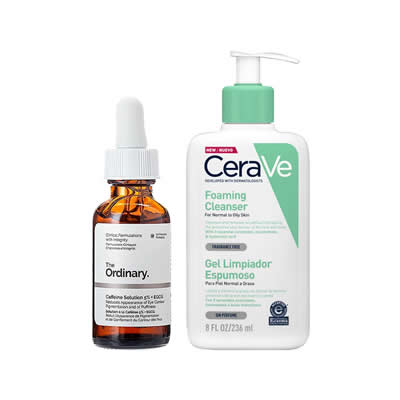 CERAVE SET TRATAMIENTO SERUM CAFFEINE SOLUTION 0.05 + EGCG + GEL LIMPIADOR ESPUMOSO 236 ML