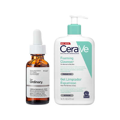 CERAVE SET TRATAMIENTO SERUM CAFFEINE SOLUTION 0.05 + EGCG + GEL LIMPIADOR ESPUMOSO 473 ML