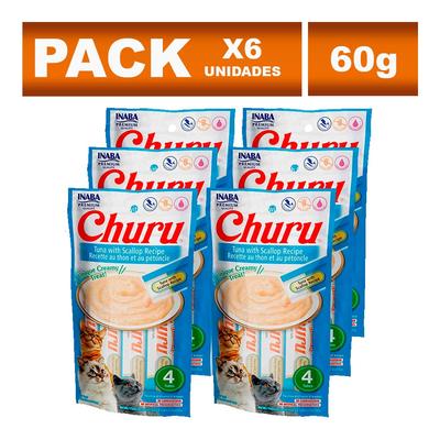 CHURU SIX PACK CREMOSO PARA GATOS ATUN CON OSTIONES 60G