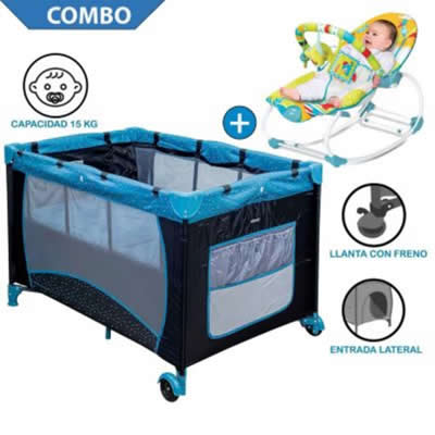 COSCO CUNA CORRAL PACK AND PLAY STELLA AZUL + SILLA NIDO