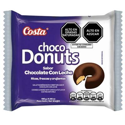 COSTA GALLETAS CHOCO DONUTS SABOR A CHOCOLATE CON LECHE PAQUETE 6UN