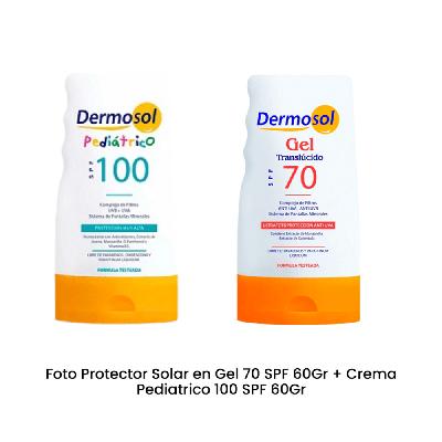 DERMOSOL FOTO PROTECTOR SOLAR GEL 70 SPF 60GR + CREMA PEDIATRICO 100 SPF 60GR 60GR + 60GR