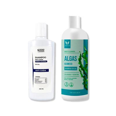 DERMO SUMAK SHAMPOO ANTICAIDA SIN SAL 250ML + SHAMPOO DE ALGAS SIN SAL 500GR