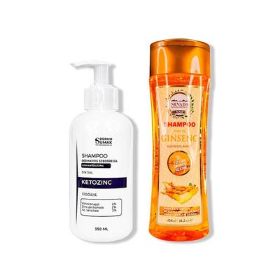 DERMO SUMAK SHAMPOO SIN SAL KETOZINC 350ML + SHAMPOO RAIZ DE GINSENG 420ML