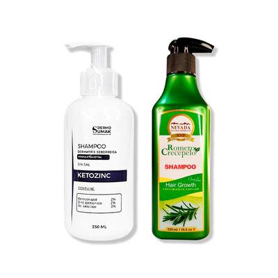 DERMO SUMAK SHAMPOO SIN SAL KETOZINC 350ML + SHAMPOO ROMERO CRECEPELO 320ML