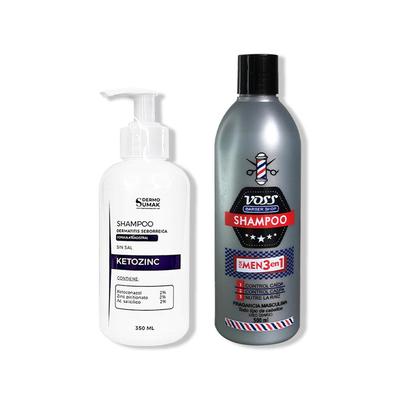 DERMO SUMAK SHAMPOO SIN SAL KETOZINC 350ML + SHAMPOO VOSS 3 EN 1 FOR MEN 500ML