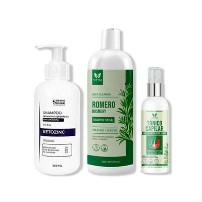 DERMO SUMAK SHAMPOO SIN SAL KETOZINC + SHAMPOO ROMERO VENA + TONICO CAPILAR VENA