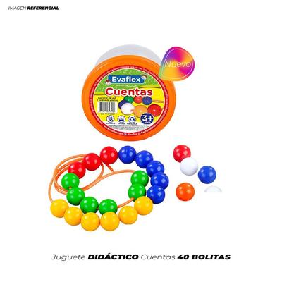 DIDACTICO CUENTAS GRANDES ENHEBRADO DE COLORES 40 PIEZAS