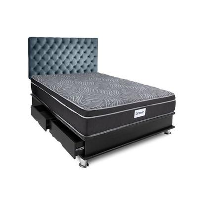 DRIMER DORMITORIO CAPITONE VENTUS 2 PLAZAS + ALMOHADAS + PROTECTOR GRIS VENTUS