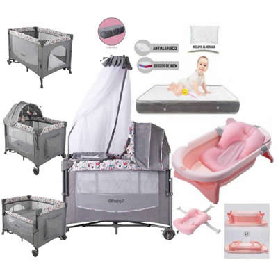 EBABY CUNA CORRAL DACORA MULTICOLOR Y COLCHON Y TINA