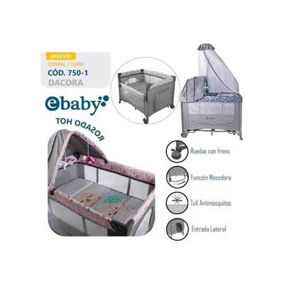 EBABY CUNA CORRAL MECEDORA DACORA MULTICOLOR CON CAMBIADOR