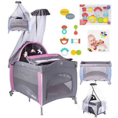 EBABY CUNA CORRAL NOA MULTICOLOR Y SONAJAS 6 PIEZAS