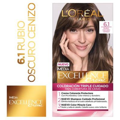 EXCELLENCE TINTE PARA CABELLO CREME 6.1 RUBIO OSCURO CENIZO 1UN