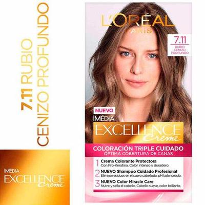 EXCELLENCE TINTE PARA CABELLO CREME 7.11 RUBIO CENIZO PROFUNDO 1UN