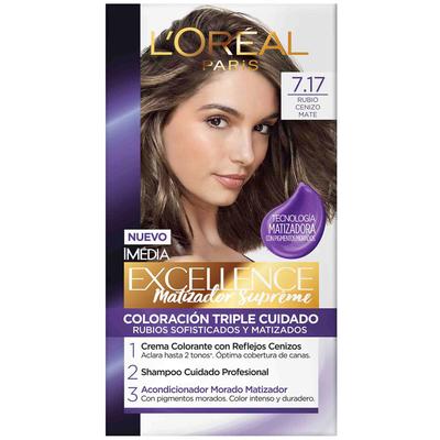 EXCELLENCE TINTE PARA CABELLO MUJER 7.17 RUBIO CENIZO MATE 1UN