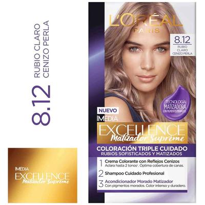 EXCELLENCE TINTE PARA CABELLO MUJER 8.12 RUBIO CLARO CENIZO PERLA 1UN