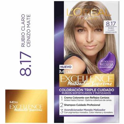EXCELLENCE TINTE PARA CABELLO MUJER 8.17 RUBIO CLARO CENIZO MATE 1UN