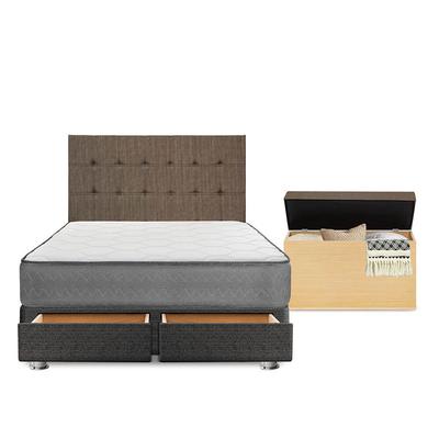 FORLI DORMITORIO POLARIS CON CAJONES 2 PLAZAS GRIS + BAUL + 2 ALMOHADAS