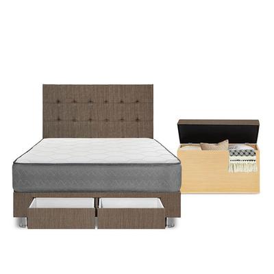 FORLI DORMITORIO POLARIS CON CAJONES 2 PLAZAS MARRON + BAUL + 2 ALMOHADAS