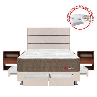 FORLI DORMITORIO SIRIUS BEIGE QUEEN CON 4 CAJONES + VELADOR BORGUI + PROTECTOR + ALMOHADA